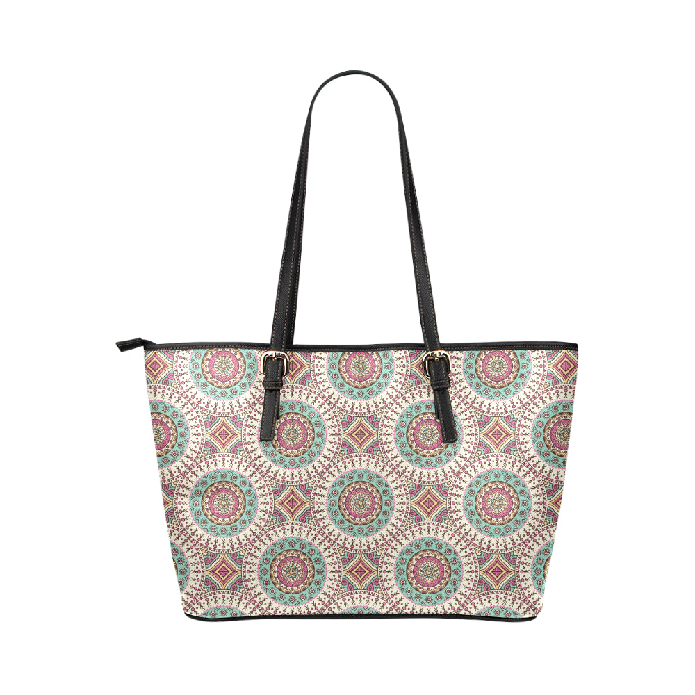 Bohemian Round Style Print Leather Tote Bag