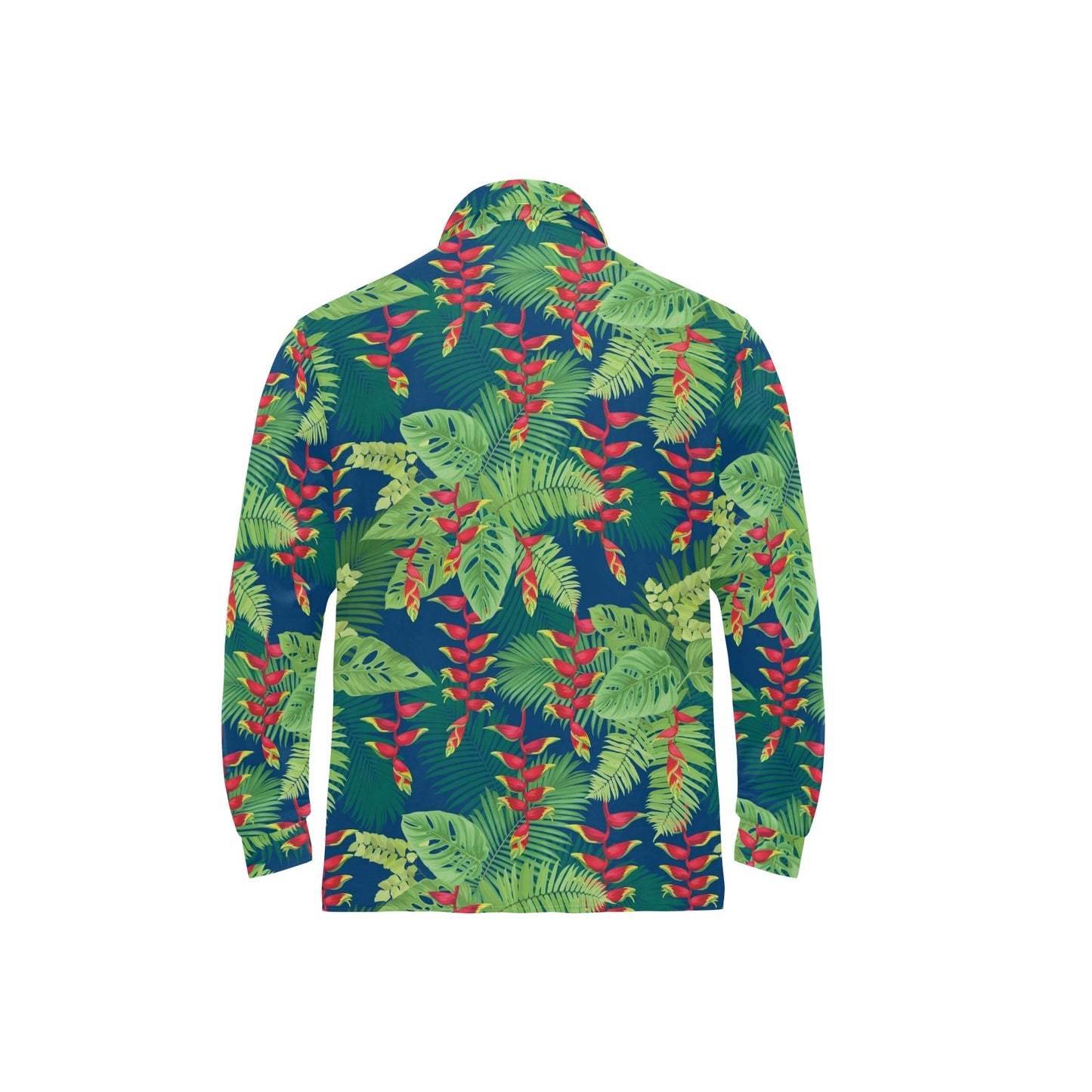 Heliconia Pattern Print Design HL08 Long Sleeve Polo Shirt For Men's