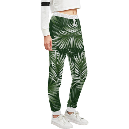 White Green Tropical Palm Leaves Unisex Sweatpants
