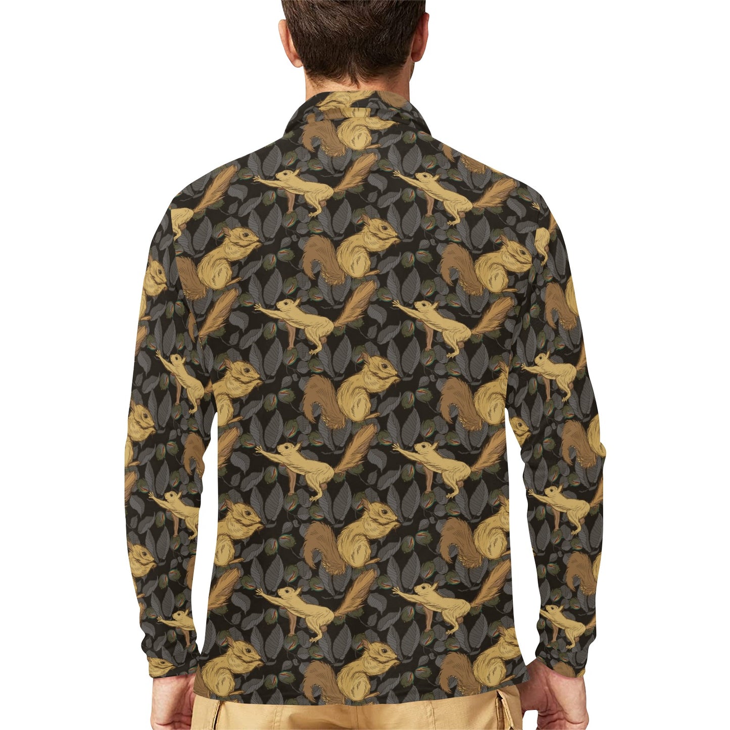 Squirrel Print Design LKS309 Long Sleeve Polo Shirt For Men's