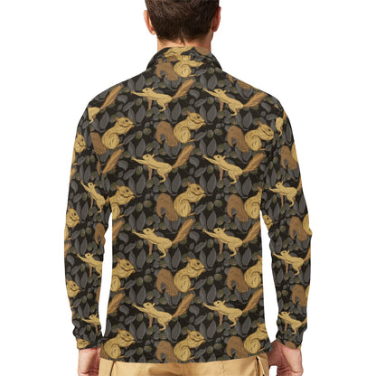 Squirrel Print Design LKS309 Long Sleeve Polo Shirt For Men's