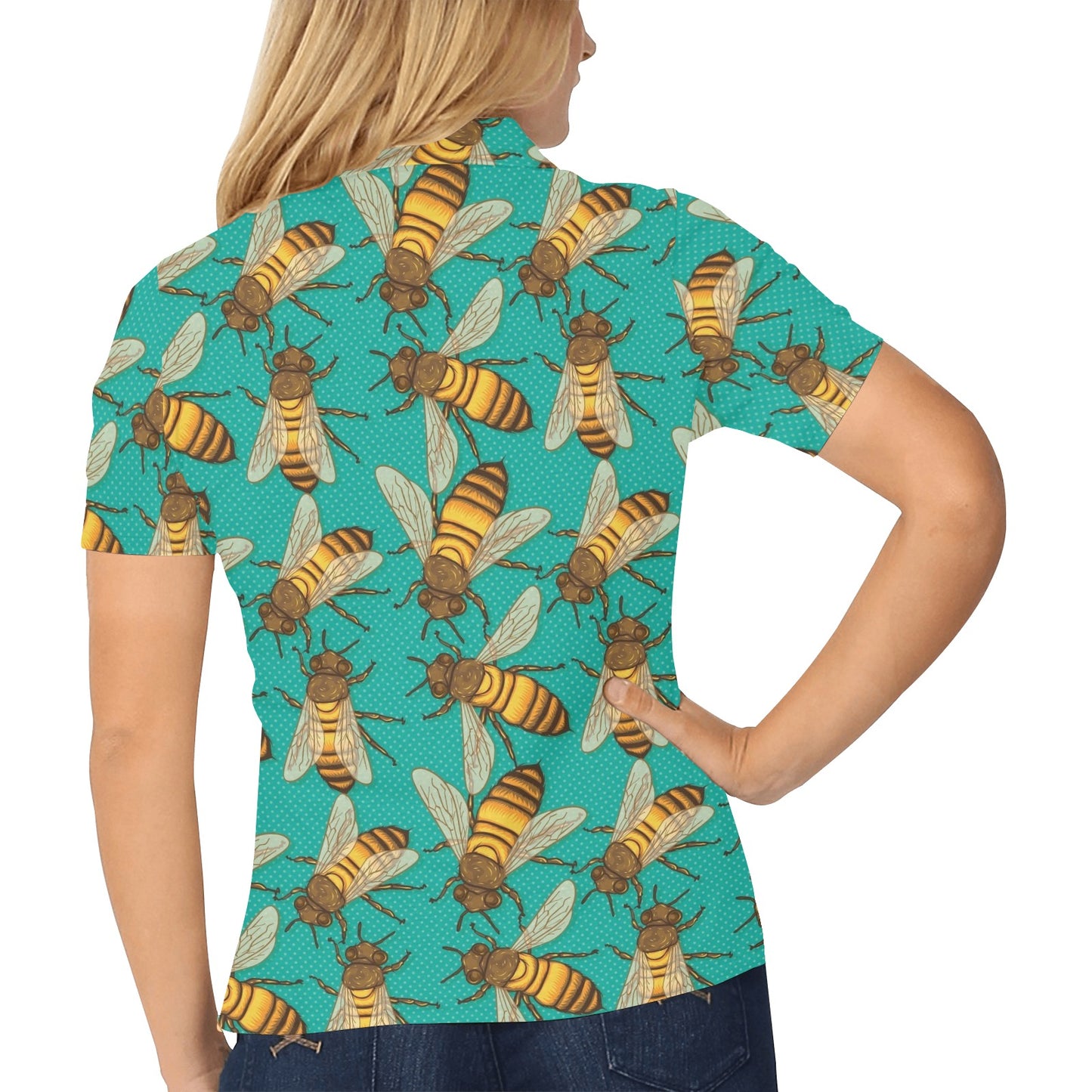 Bee Pattern Print Design BEE04 Women's Polo Shirt