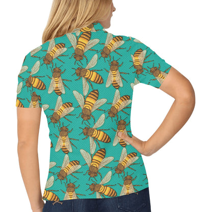 Bee Pattern Print Design BEE04 Women's Polo Shirt
