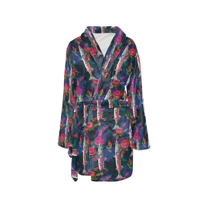 Barracuda with Folwer Pattern Print Design 01 Women's Fleece Robe