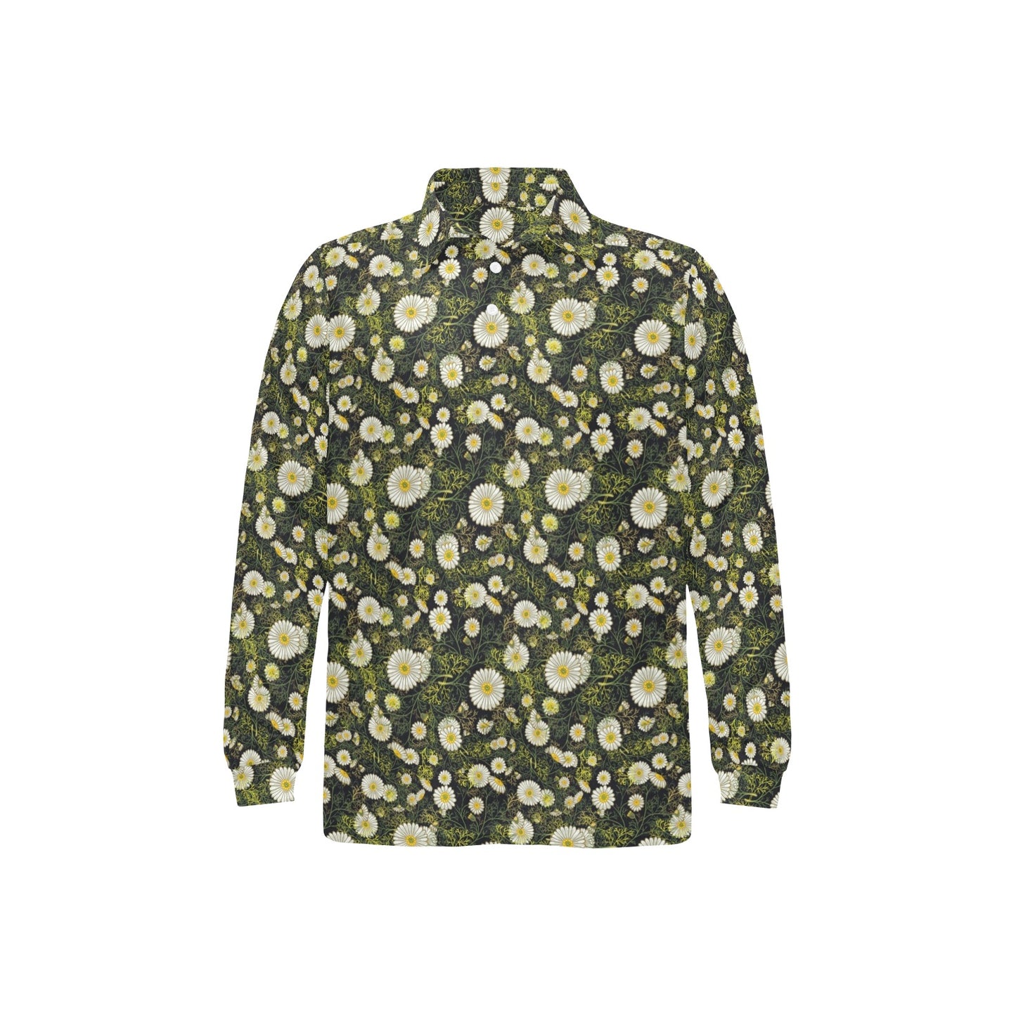 Daisy Pattern Print Design 03 Long Sleeve Polo Shirt For Men's