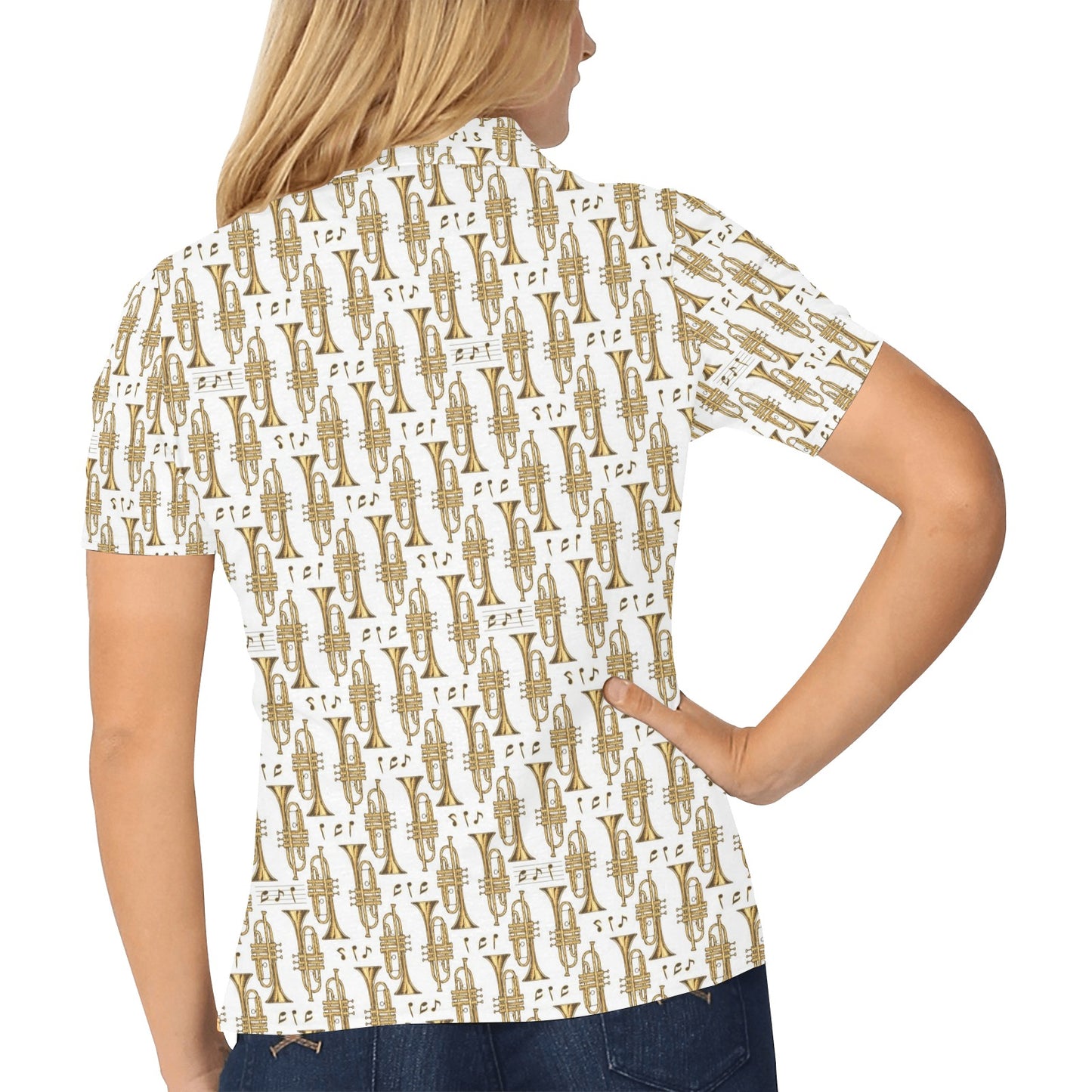 Trumpet with Music Note Print Women's Polo Shirt