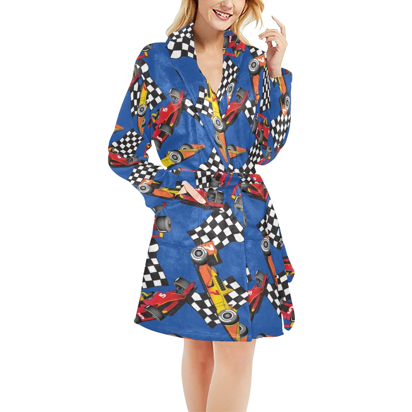 Racing Pattern Print Design A01 Women's Fleece Robe