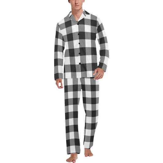 Buffalo check Black white Pattern Print Design 04 Men's Long Pajama Set