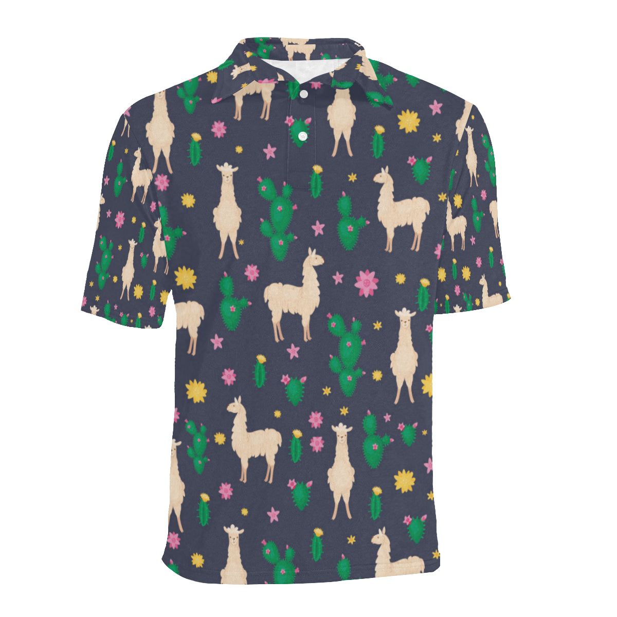 Llama Cactus Pattern Print Design 012 Men Polo Shirt