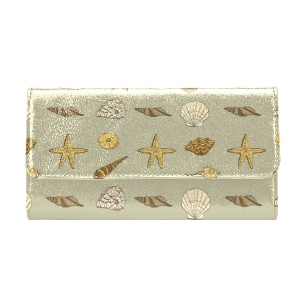 Seashell Beach Print Design LKS303 Women's Trifold Wallet