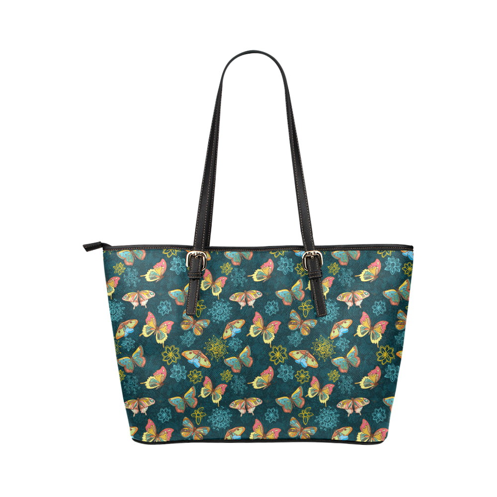 Butterfly Hand Draw Print Pattern Leather Tote Bag