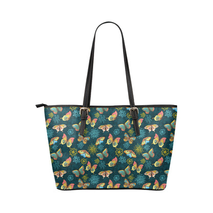 Butterfly Hand Draw Print Pattern Leather Tote Bag