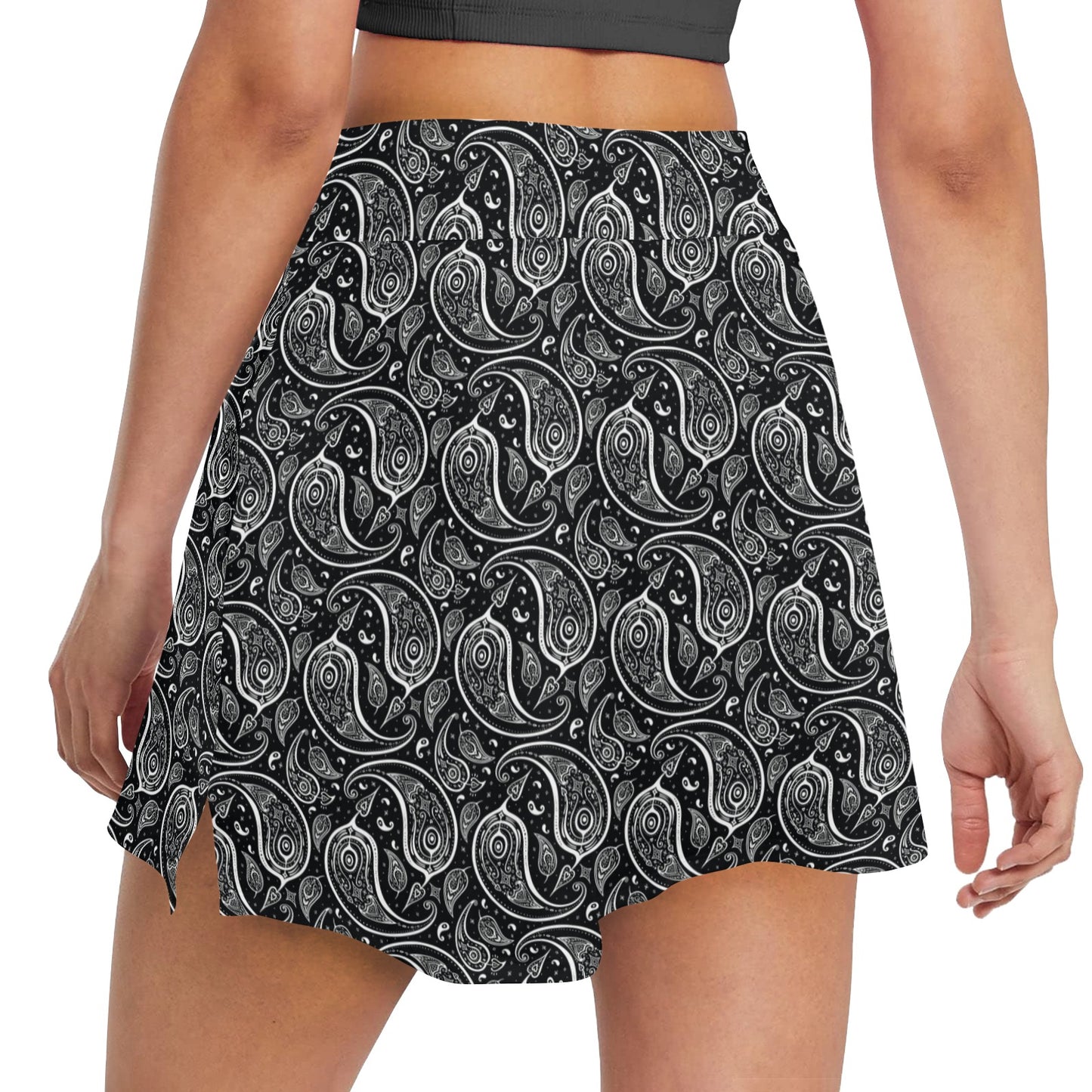 Paisley Black Design Print 17" Golf & Pickleball Skort with Pockets
