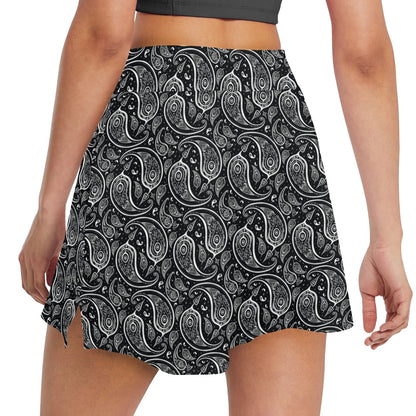 Paisley Black Design Print 17" Golf & Pickleball Skort with Pockets