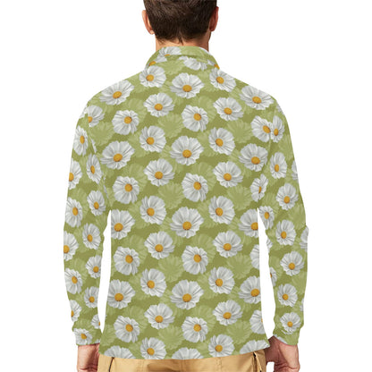 Daisy Pattern Print Design DS06 Long Sleeve Polo Shirt For Men's