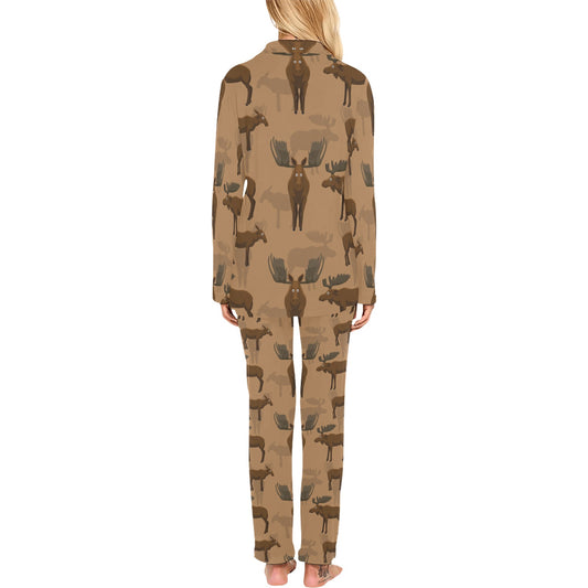 Moose Pattern Print Design 03 Women's Long Pajama Set