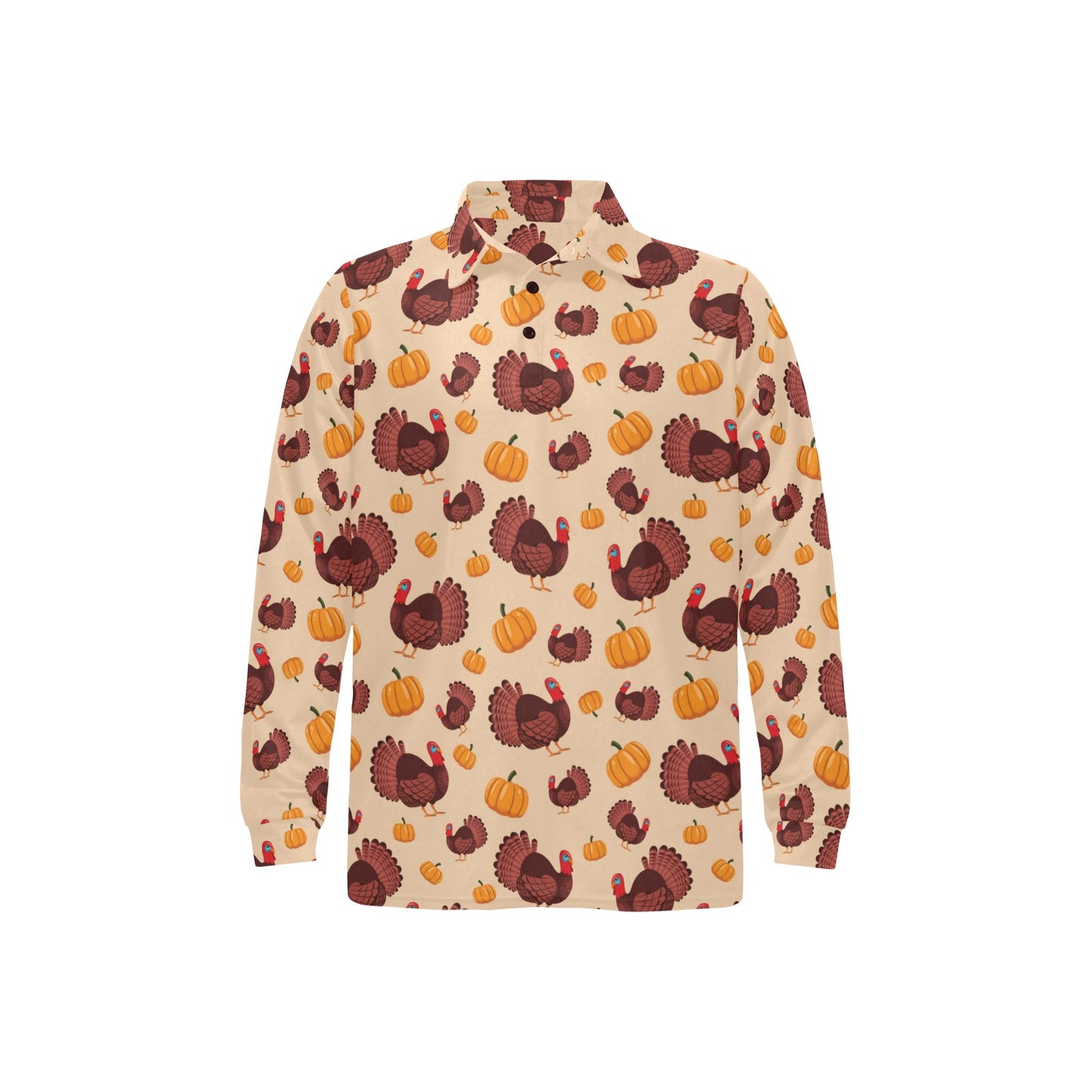 Thanksgiving Print Design LKS308 Long Sleeve Polo Shirt For Men's