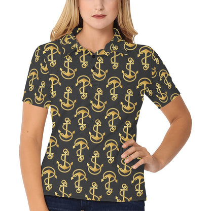 Anchor Gold Pattern Women's Polo Shirt