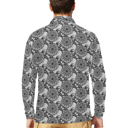 Tribal Turtle Polynesian Themed Print Long Sleeve Polo Shirt For Men's