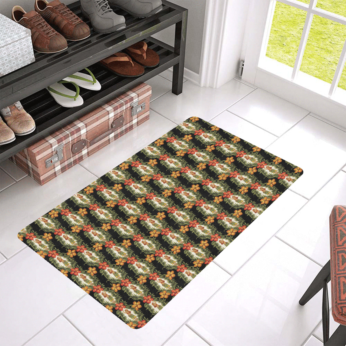 Hawaiian Flower Hula Hibiscus Print Rubber Doormat