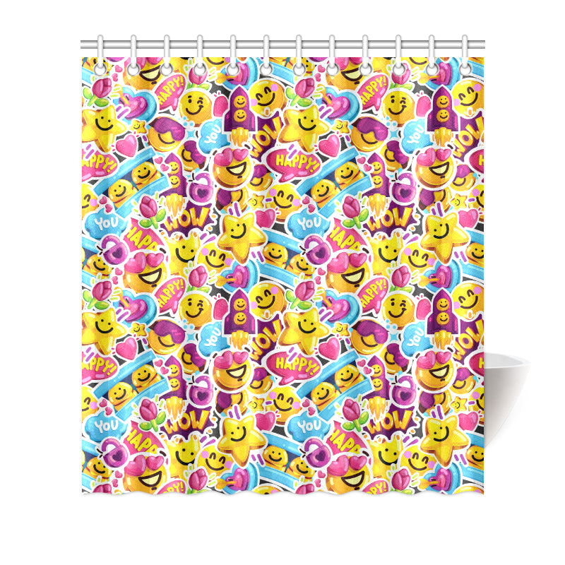 Emoji Sticker Print Pattern Shower Curtain