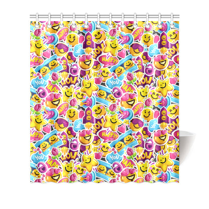 Emoji Sticker Print Pattern Shower Curtain