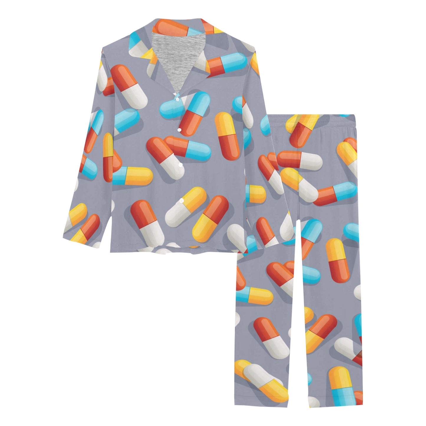 Pill Pattern Print Design A01 Women's Long Pajama Set