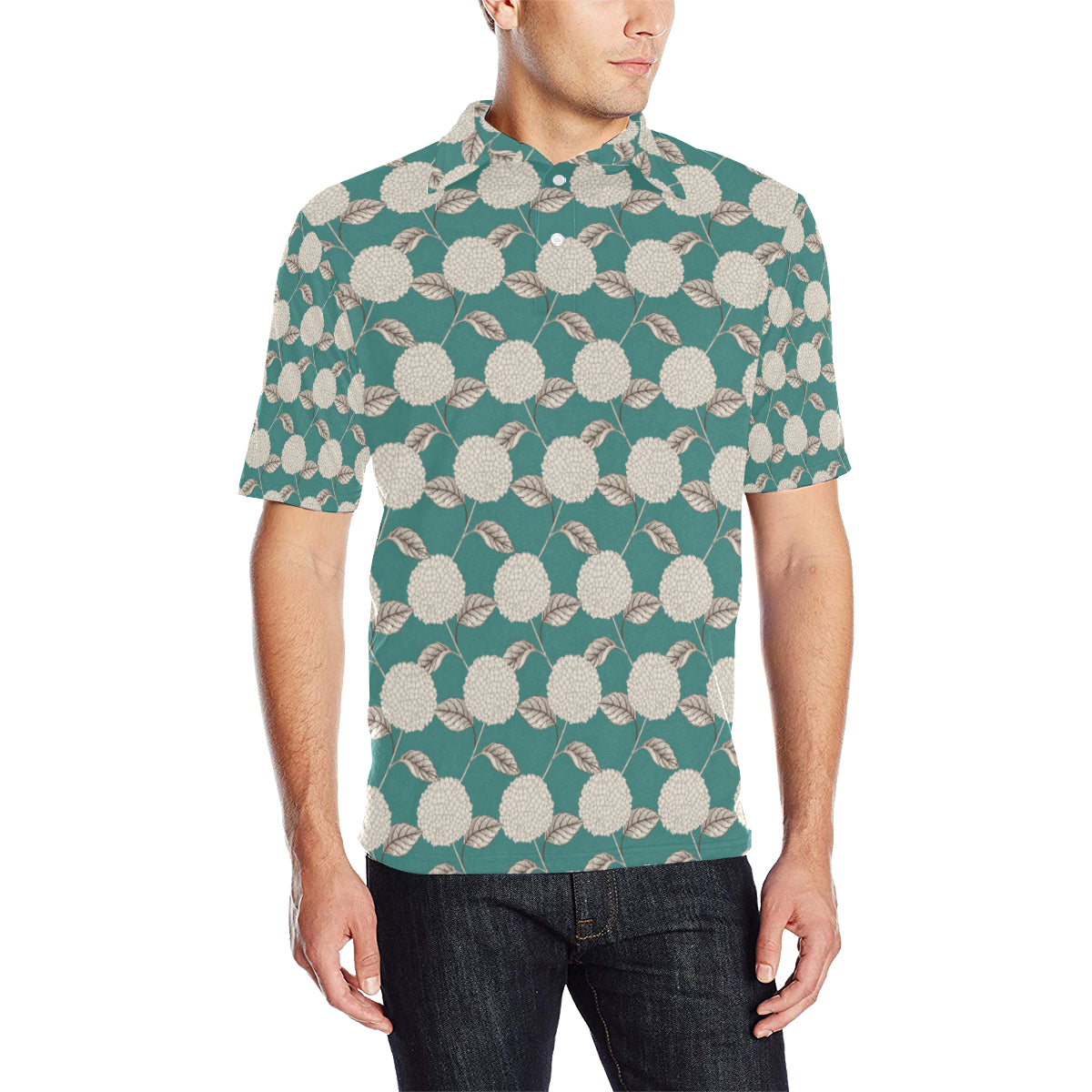 Hydrangea Pattern Print Design HD03 Men Polo Shirt