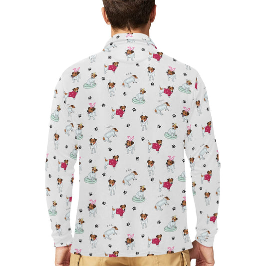 Russell Terriers Print Design LKS308 Long Sleeve Polo Shirt For Men's