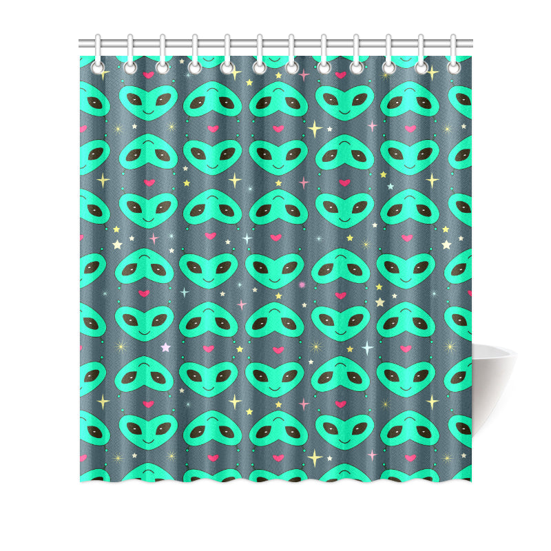 Alien Head Heart Pattern Print Design 03 Shower Curtain
