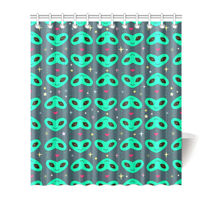 Alien Head Heart Pattern Print Design 03 Shower Curtain
