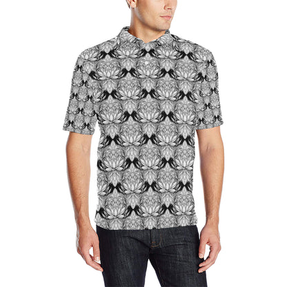 Lotus Mandala Print Pattern Men Polo Shirt