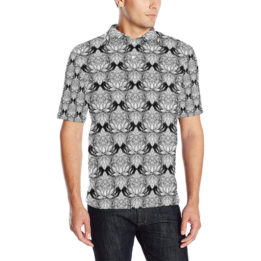 Lotus Mandala Print Pattern Men Polo Shirt
