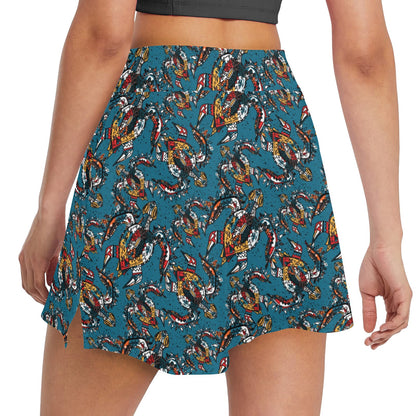Sea Turtle Tribal Colorful Hand Drawn 17" Golf & Pickleball Skort with Pockets