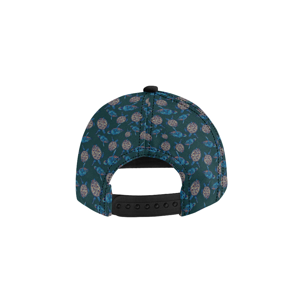 Sea Turtle Hand Drawn Blue Print Snapback Cap