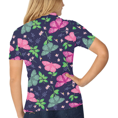 Monarch Butterfly Pattern Print Design 03 Women's Polo Shirt