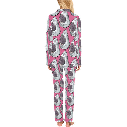 Great White Shark Pattern Print Design 01 Women's Long Pajama Set
