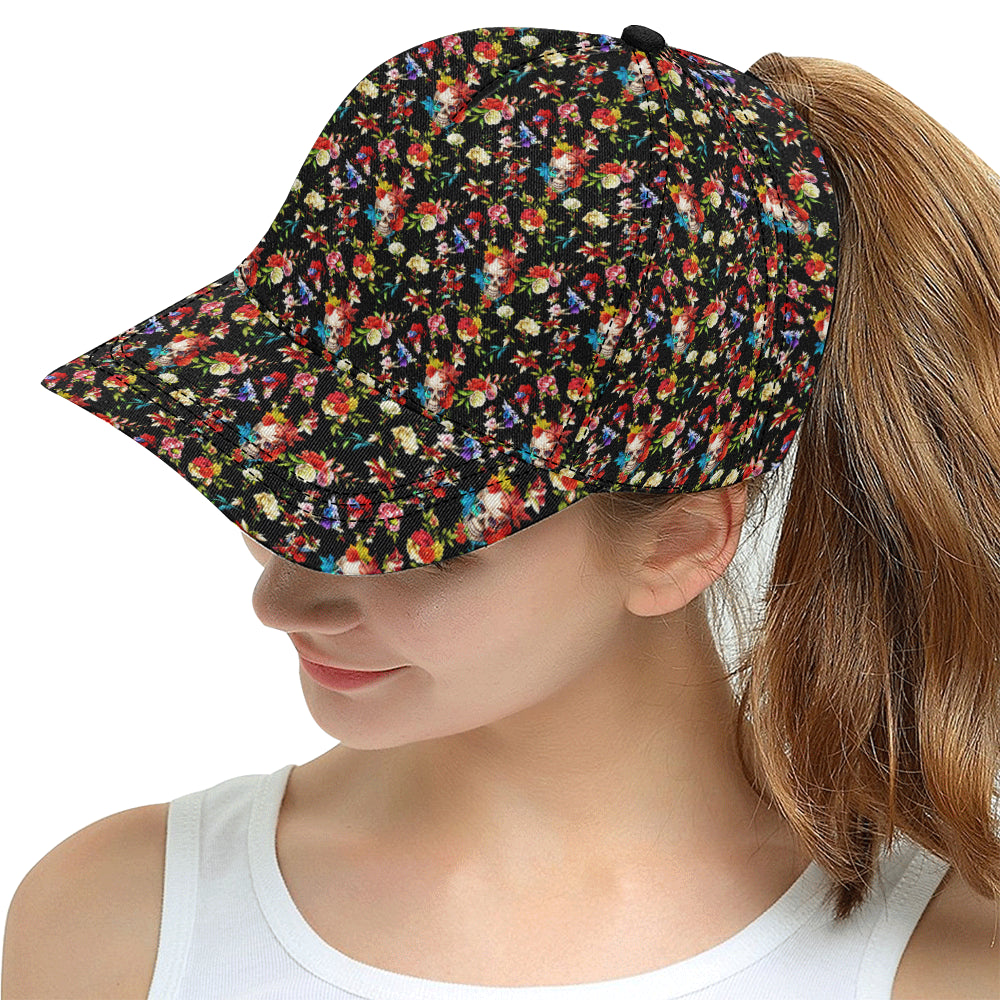 Skull Roses Flower Design Themed Print Snapback Cap