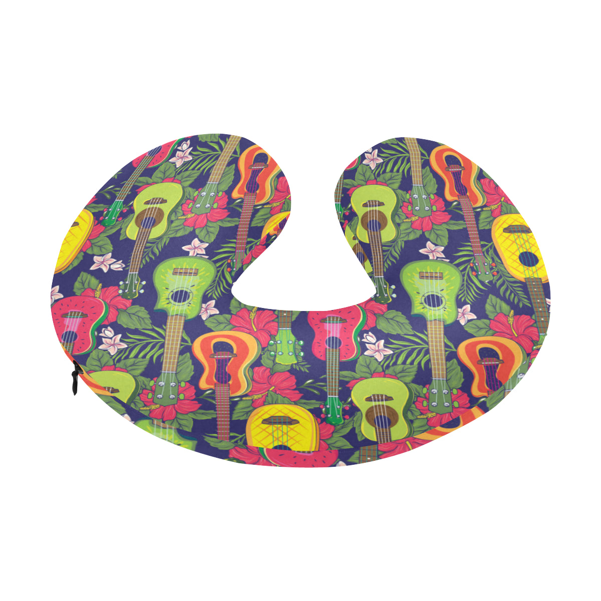 Ukulele Tropical Pattern Print Design 03 U-Shaped Travel Neck Pillow