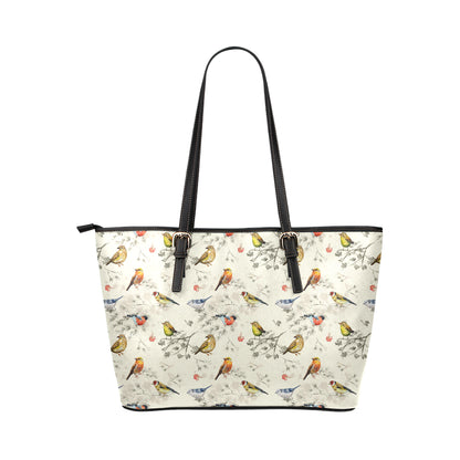 Bird Watercolor Design Pattern Leather Tote Bag