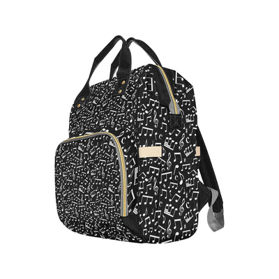 Music Note Black white Themed Print Diaper Bag Backpack