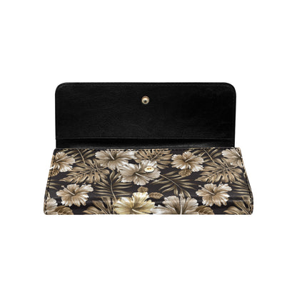 Brown Hibiscus Tropical Women's Trifold Wallet