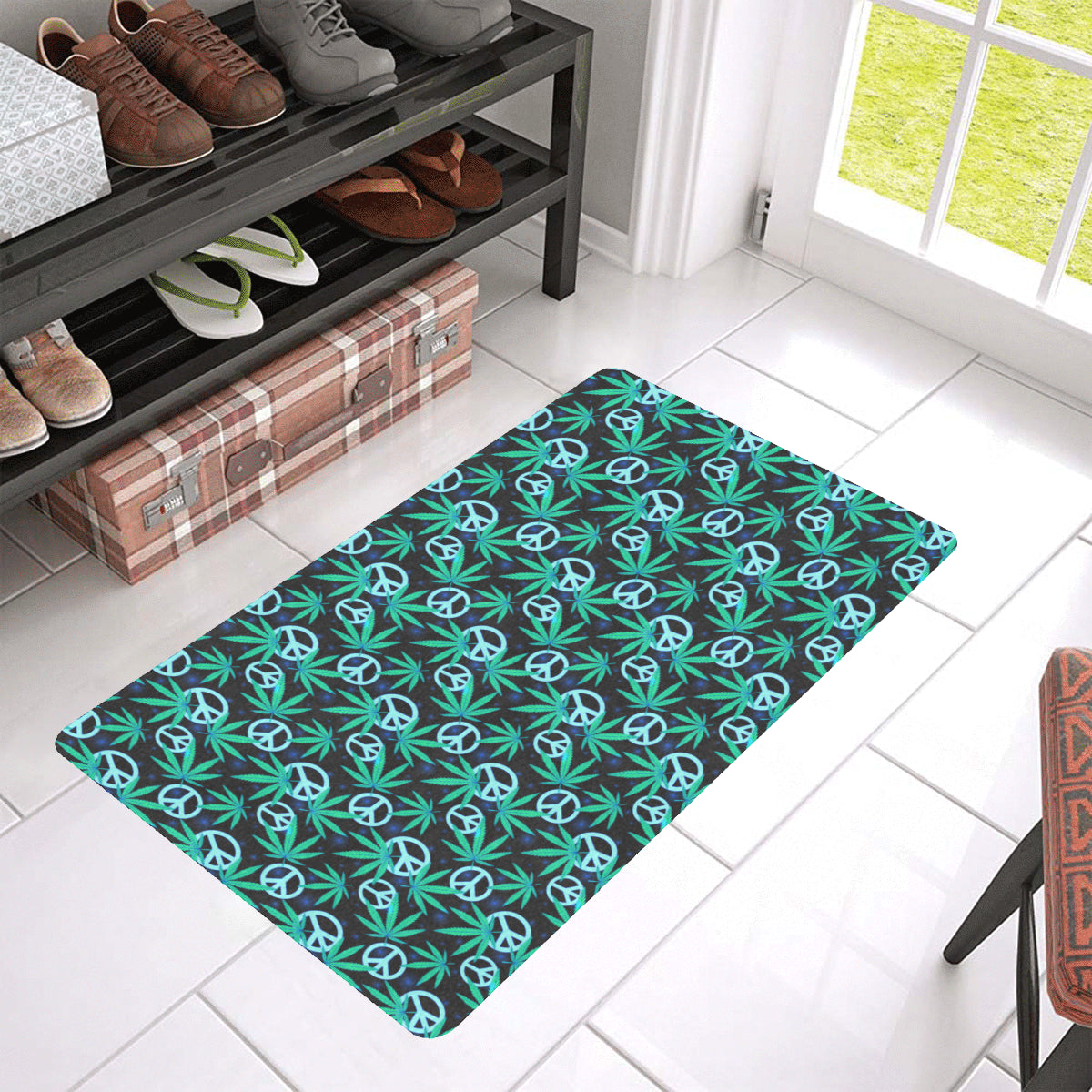 Peace Sign Themed Design Print Rubber Doormat