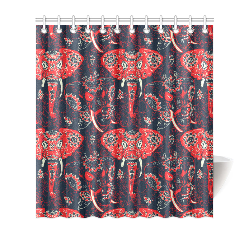 Red Indian Elephant Pattern Shower Curtain
