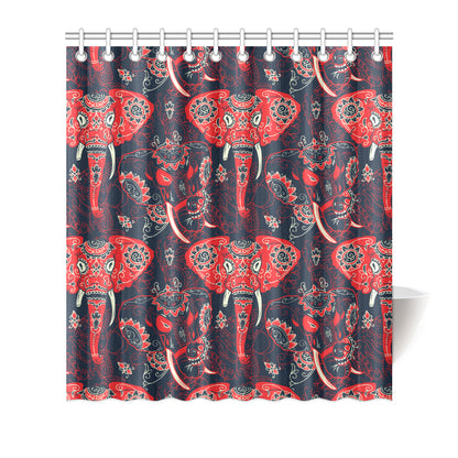 Red Indian Elephant Pattern Shower Curtain
