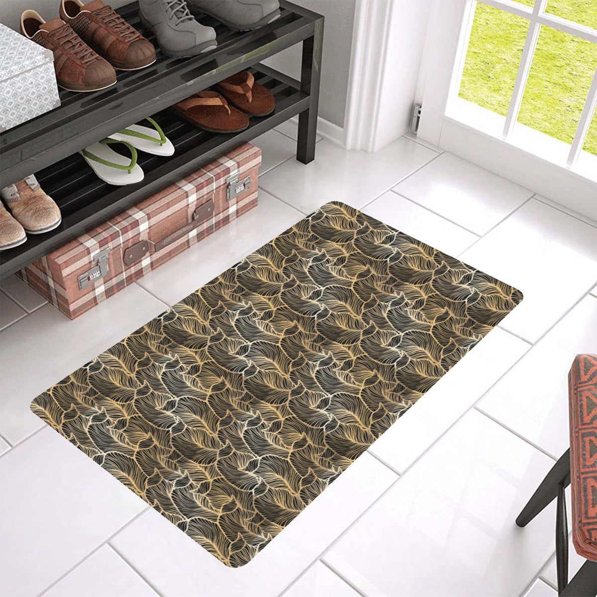 Elegant Gold leaf Print Rubber Doormat