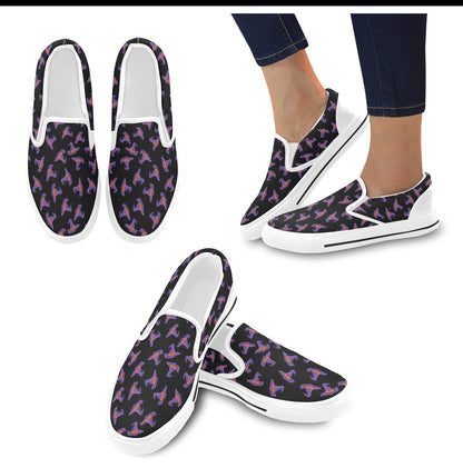 Witch Hat Print Design LKS304 White Slip Ons Canvas Women's Shoes