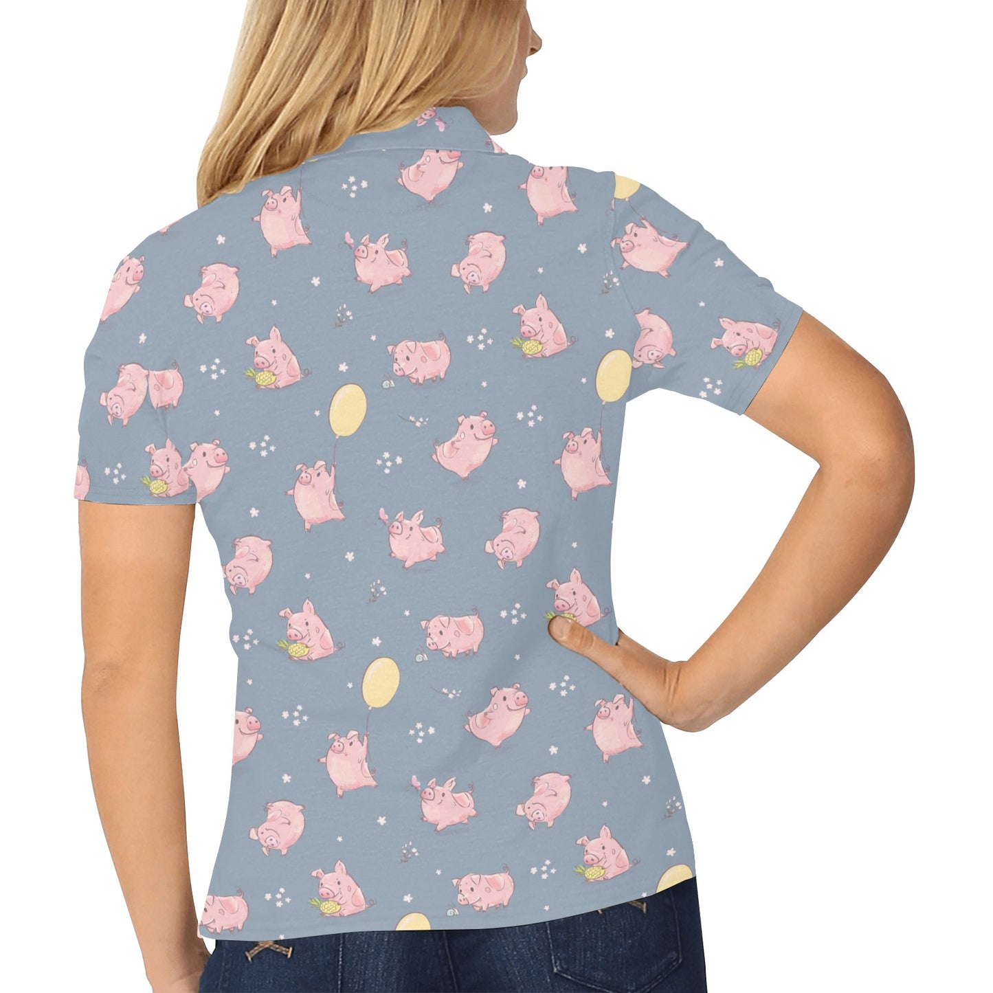 Pig Print Design LKS405 Women's Polo Shirt