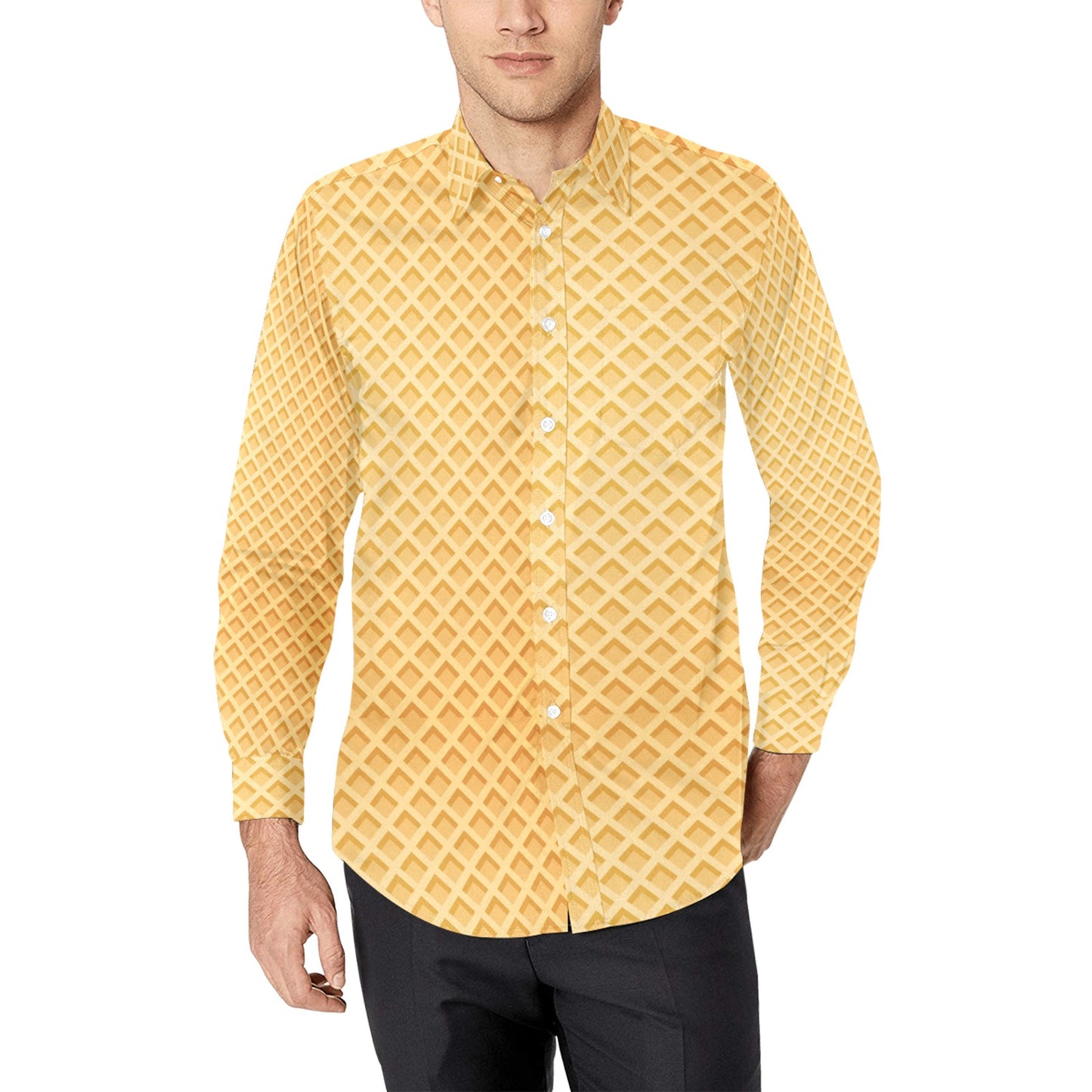 Waffle Texture Print Design LKS302 Men's Long Sleeve Dress Shirt