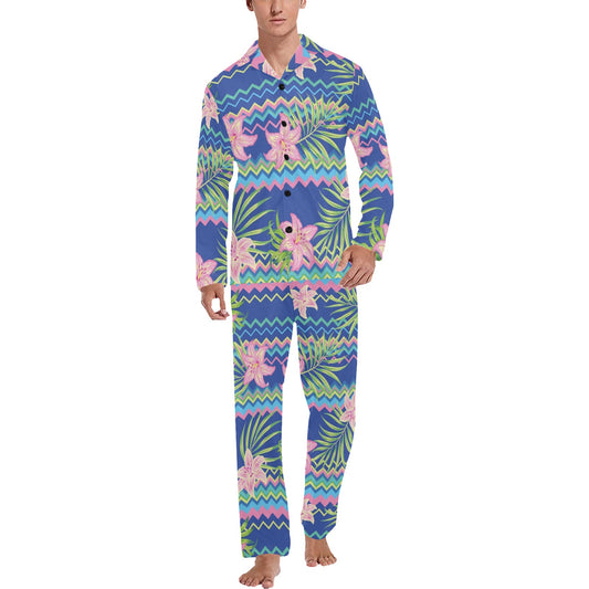 Lily Pattern Print Design LY015 Men's Long Pajama Set